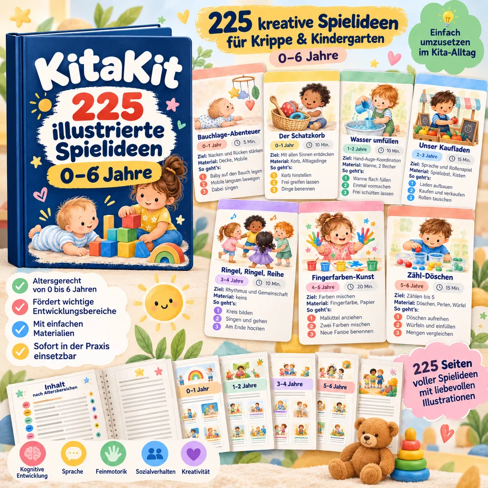 Das KitaKit: Buch mit 225 illustrierten Spielideen, Beispielkarten und Inhaltsverzeichnis nach Altersbereichen